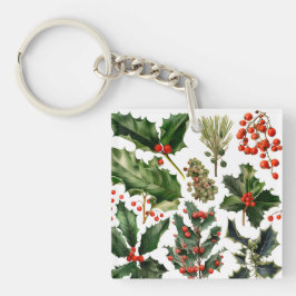 Kerstbessen Holly bladeren. Kerstbessen Sleutelhanger