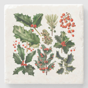 Kerstbessen Holly bladeren. Kerstbessen Stenen Onderzetter