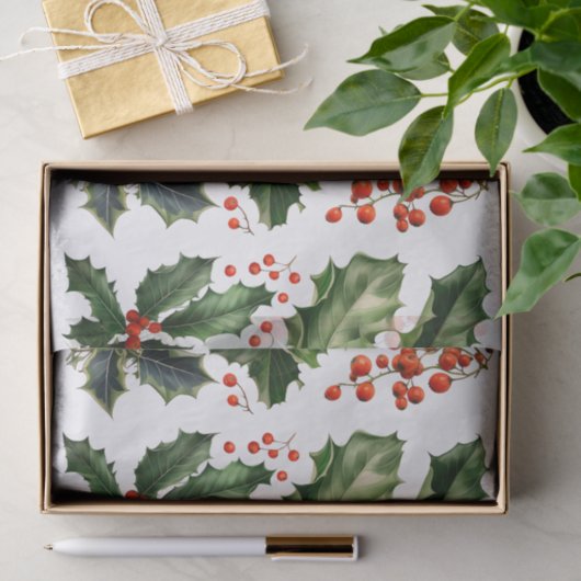 Kerstbessen Holly bladeren. Kerstbessen Tissuepapier (Geschenk)