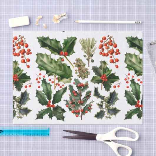 Kerstbessen Holly bladeren. Kerstbessen Tissuepapier (Craft)