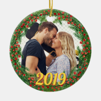 Kerstbessen krans aangepaste foto keramisch ornament