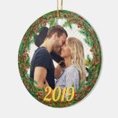 Kerstbessen krans aangepaste foto keramisch ornament (Links)