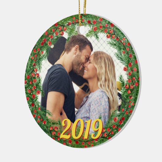 Kerstbessen krans aangepaste foto keramisch ornament (Links)