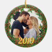 Kerstbessen krans aangepaste foto keramisch ornament (Achterkant)