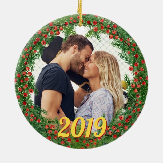 Kerstbessen krans aangepaste foto keramisch ornament (Achterkant)