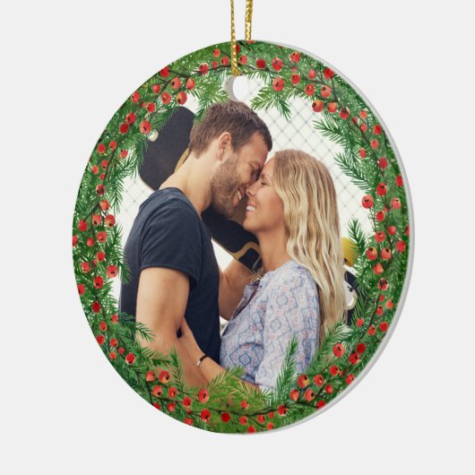 Kerstbessen krans aangepaste foto keramisch ornament (Links)