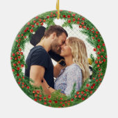 Kerstbessen krans aangepaste foto keramisch ornament (Achterkant)
