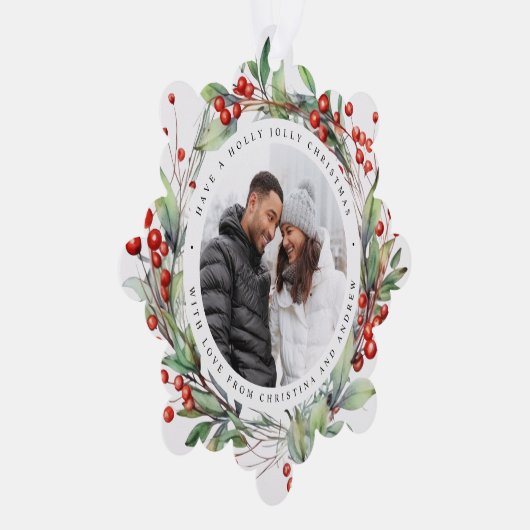 Kerstbessen krans Bloemen Photo Square Ornament Kaart (Rechts)