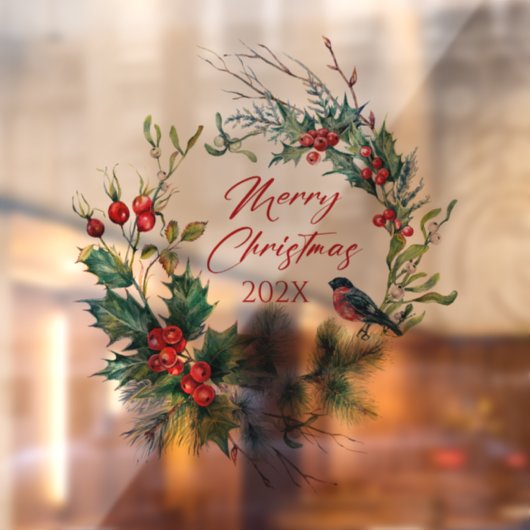 Kerstbessen krans Bullfinch, tekst Raamsticker (Vel 2)