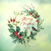 Kerstbessen krans Bullfinch, tekst Raamsticker (Vel 3)