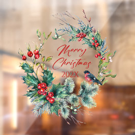 Kerstbessen krans Bullfinch, tekst Raamsticker