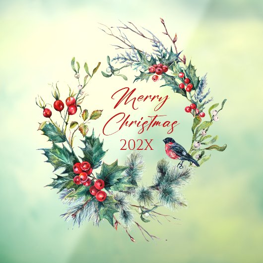 Kerstbessen krans Bullfinch, tekst Raamsticker (Vel 3)