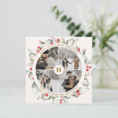 Kerstbessen krans foto collage feestdagenkaart (Staand voorkant)