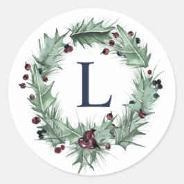 Kerstbessen krans monogram envelop zegel