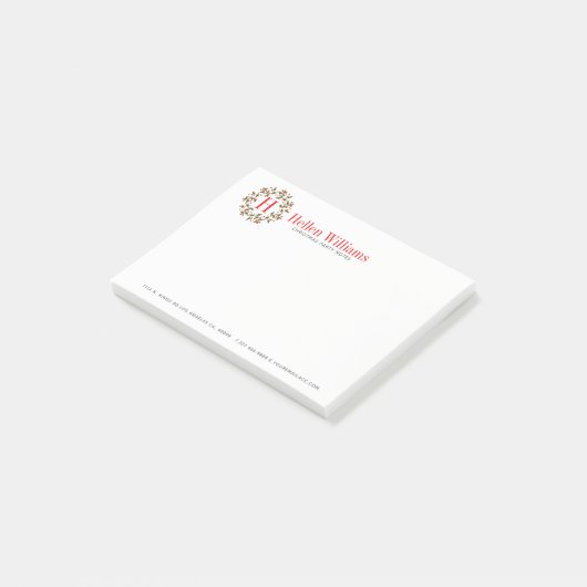 Kerstbessen krans monogram post-it® notes (Schuin)