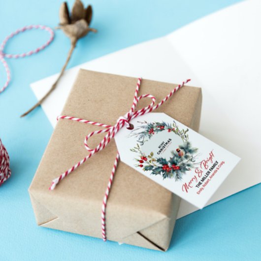 Kerstbessen krans rode Robin Cadeaulabel