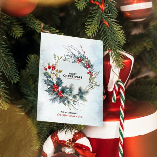 Kerstbessen krans Vrolijke Kerstmis Typograaf Kaart