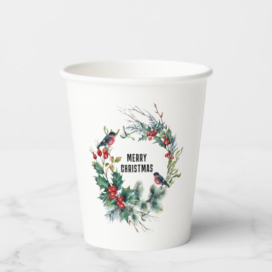 Kerstbessen krans Vrolijke Kerstmis Typograaf Papieren Bekers (Achterkant)