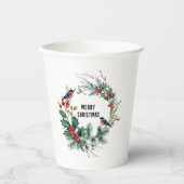 Kerstbessen krans Vrolijke Kerstmis Typograaf Papieren Bekers (Voorkant)