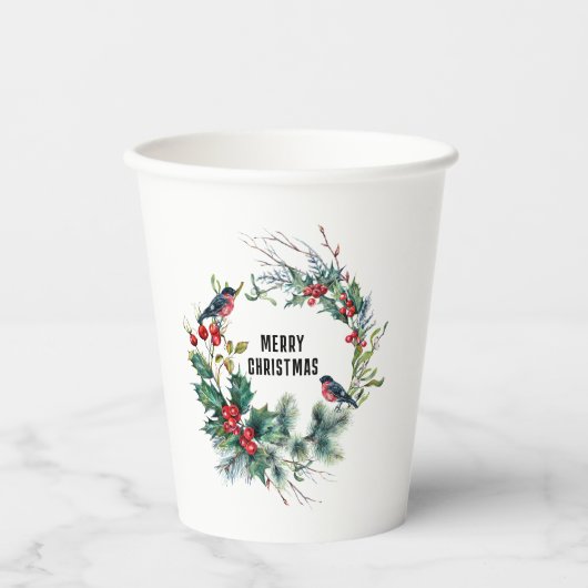 Kerstbessen krans Vrolijke Kerstmis Typograaf Papieren Bekers (Voorkant)