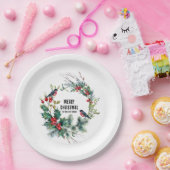 Kerstbessen krans Vrolijke Kerstmis Typograaf Papieren Bordje (Feest)