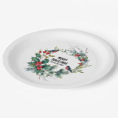 Kerstbessen krans Vrolijke Kerstmis Typograaf Papieren Bordje (Gekanteld)