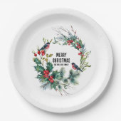 Kerstbessen krans Vrolijke Kerstmis Typograaf Papieren Bordje (Voorkant)