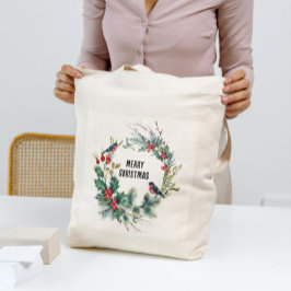 Kerstbessen krans Vrolijke Kerstmis Typograaf Tote Bag