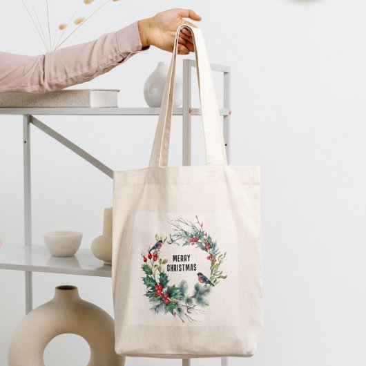 Kerstbessen krans Vrolijke Kerstmis Typograaf Tote Bag
