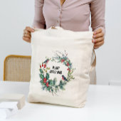 Kerstbessen krans Vrolijke Kerstmis Typograaf Tote Bag