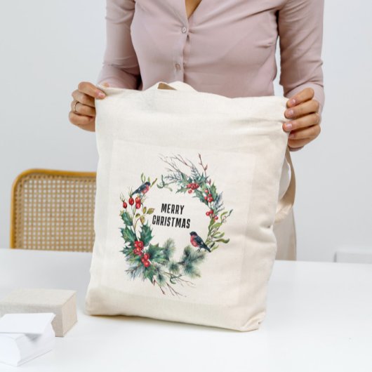 Kerstbessen krans Vrolijke Kerstmis Typograaf Tote Bag