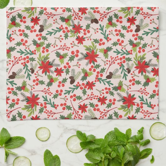 kerstbessen theedoek (Gevouwen)