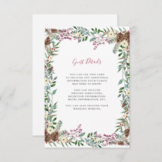 Kerstbessen | Vakantie bruiloft details Informatiekaartje (Voorkant / Achterkant)