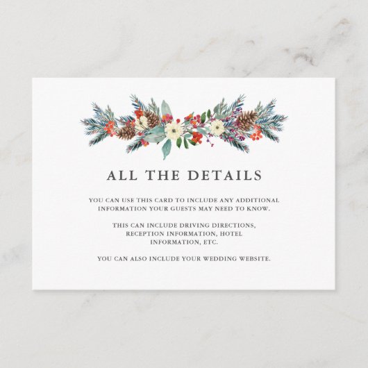 Kerstbessen | Vakantie bruiloft Gast Details Informatiekaartje (Voorkant)