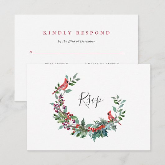 Kerstbessen | Vakantie bruiloft maaltijd keuze RSVP Kaartje (Voorkant / Achterkant)