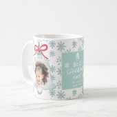 Kerstbeste foto van de blauwe sneeuwvlok van oma koffiemok (Voorkant links)