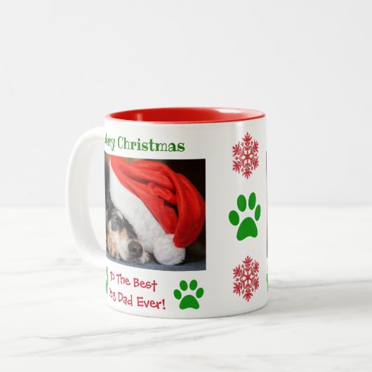 Kerstbeste foto van pap met ever tweekleurige koffiemok (Voorkant links)