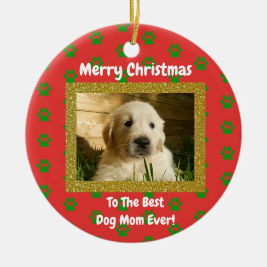 Kerstbeste hond Mam Oog Foto Keramisch Ornament (Voorkant)