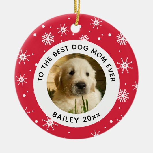 Kerstbeste hond Mam Oog Foto Keramisch Ornament (Voorkant)