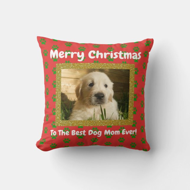 Kerstbeste hond Mam Oog Foto Kussen (Voorkant)