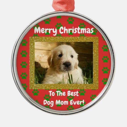 Kerstbeste hond Mam Oog Foto Metalen Ornament (Voorkant)