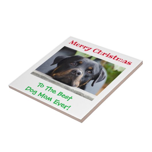 Kerstbeste hond Mam Oog Foto Tegeltje (Zijkant)