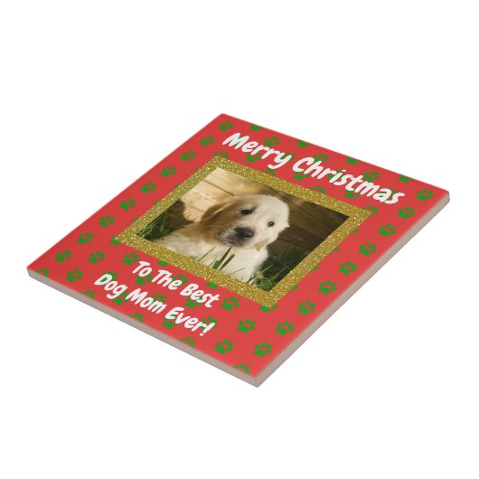 Kerstbeste hond Mam Oog Foto Tegeltje (Zijkant)