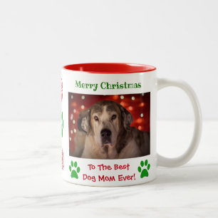 Kerstbeste hond Mam Oog Foto Tweekleurige Koffiemok