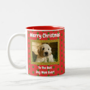 Kerstbeste hond Mam Oog Foto Tweekleurige Koffiemok
