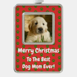Kerstbeste hond Mam Oog Foto Verzilverd Omlijst Ornament