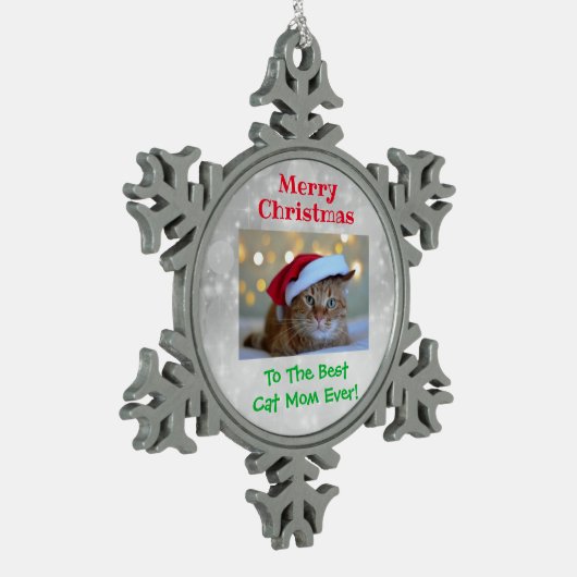 Kerstbeste kat mam ooit foto tin sneeuwvlok ornament (Links)
