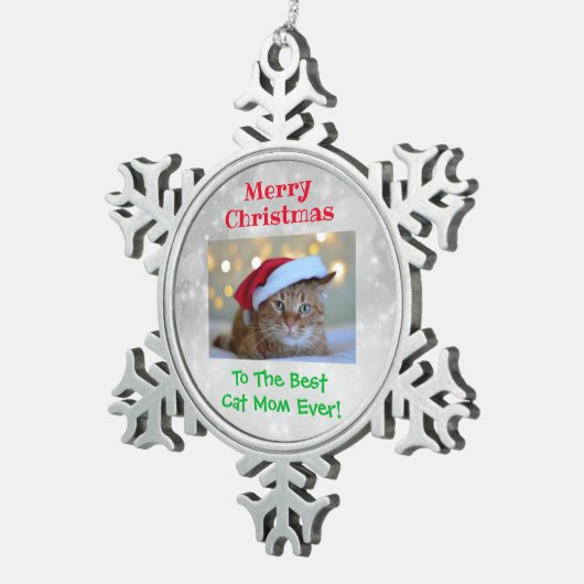 Kerstbeste kat mam ooit foto tin sneeuwvlok ornament (Rechts)