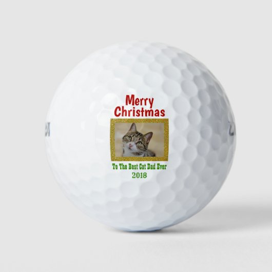 Kerstbeste kat Pap Ever Pet Foto Golfballen (Voorkant)