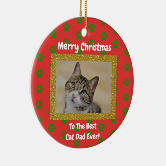 Kerstbeste kat Pap Ever Pet Foto Keramisch Ornament (Rechts)